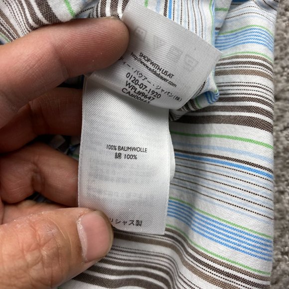 Eddie Bauer Shirt Men XXL White Brown Green Blue Striped Button Down Outdoors - Picture 6 of 13